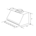 ZLINE Under Cabinet Range Hood in Stainless Steel with Recirculating Options (527) dimensional diagram with measurements.