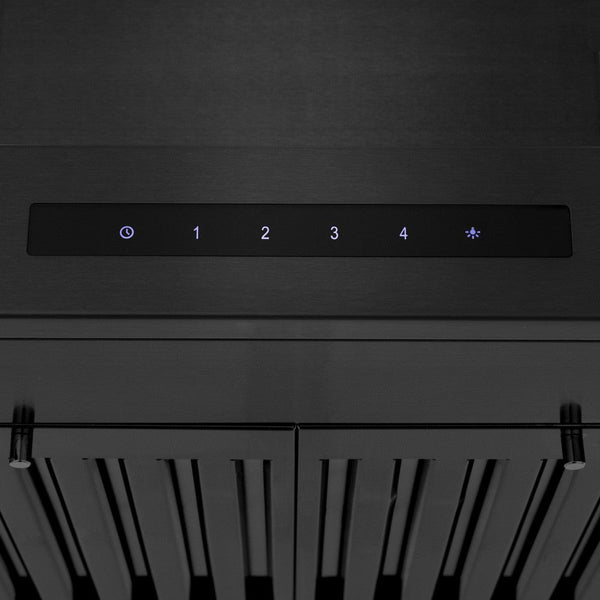 Button panel and display on ZLINE Convertible Vent Wall Mount Range Hood in Black Stainless Steel (BSKEN)