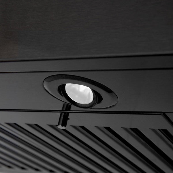 Built-in directional LED lighting on ZLINE Convertible Vent Wall Mount Range Hood in Black Stainless Steel (BSKEN)