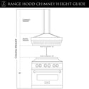 ZLINE Convertible Vent Wall Mount Range Hood in Stainless Steel & Glass (KN) chimney height guide.