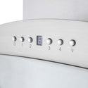 Button panel and display on ZLINE Convertible Vent Wall Mount Range Hood in Stainless Steel & Glass (KN).