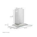 ZLINE Convertible Vent Wall Mount Range Hood in Stainless Steel & Glass (KN) dimensions.