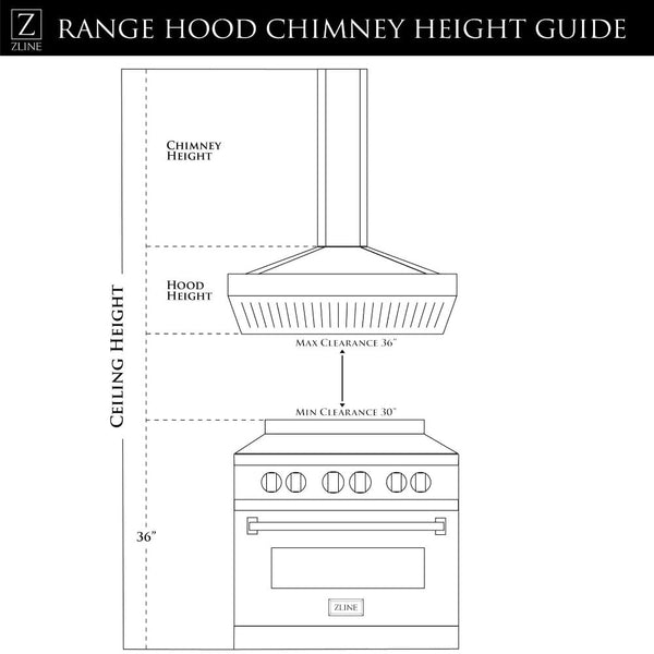 ZLINE Convertible Vent Wall Mount Range Hood in Stainless Steel & Glass (KN4) Chimney Height Guide