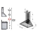 ZLINE Convertible Vent Wall Mount Range Hood in Stainless Steel (KF1) chimney height guide and dimensional measurements.