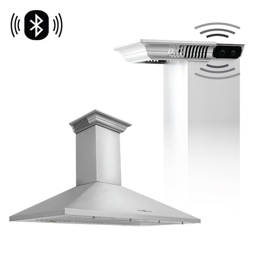 30" ZLINE CrownSound™Ducted Vent Wall Mount Range Hood in Stainless Steel with Built-in Bluetooth Speakers (KL2CRN-BT-30)