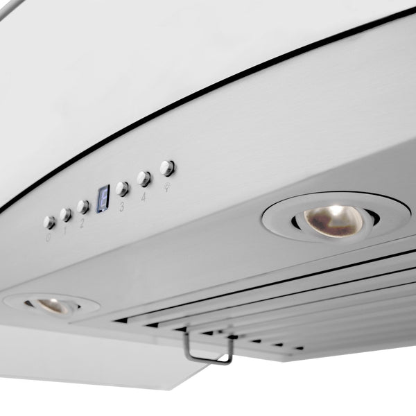 ZLINE Kitchen and Bath, ZLINE Wall Mount Range Hood in Stainless Steel with Built-in CrownSound® Bluetooth Speakers, KZCRN-BT-30,