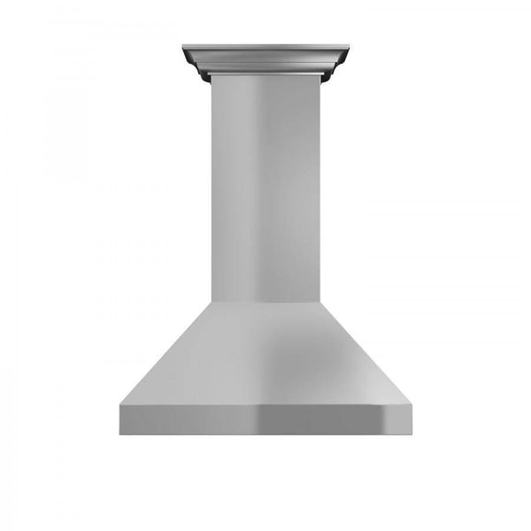 ZLINE Professional Convertible Vent Wall Mount Range Hood in Stainless Steel with Crown Molding (597CRN) front.
