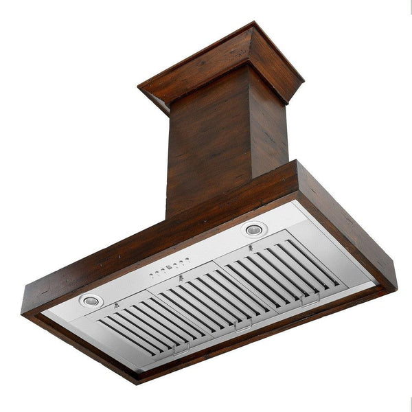ZLINE Convertible Vent Wooden Wall Mount Range Hood in Walnut (KBRR) side under