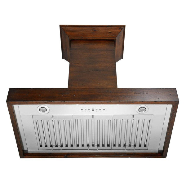 ZLINE Convertible Vent Wooden Wall Mount Range Hood in Walnut (KBRR) front under